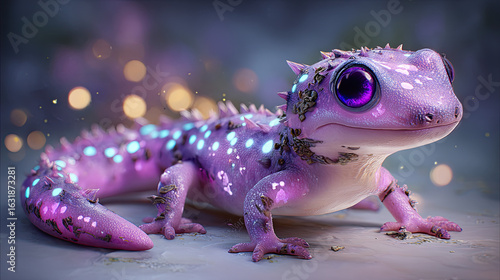 Fantasy Purple Gecko with Glowing Spots and Big Eyes
