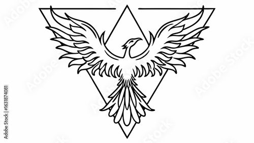 Vector Phoenix rising from minimal sacred triangle symbolizes rebirth and transformation