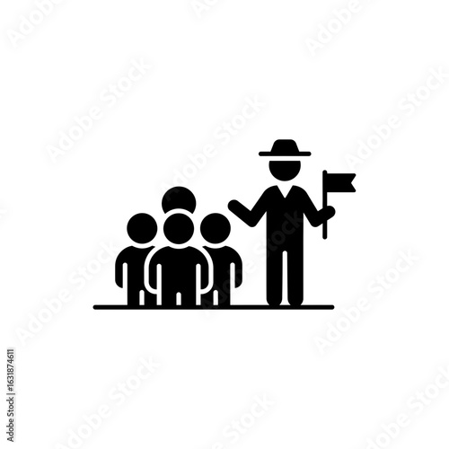 Tourist group and guide black filled icon for organized tours and travel excursions