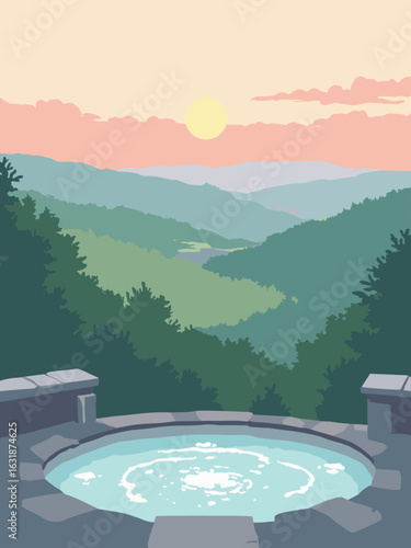 Great Malvern – Malvern Hills vista and hydrotherapy spa in hill green, spa white, slate gray, and dawn pink