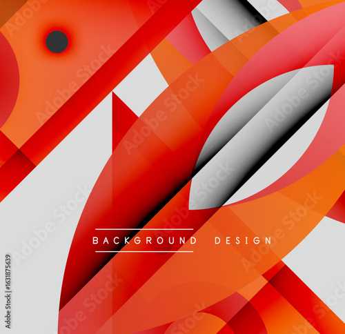 Abstract geometric shapes, vibrant reds, oranges, whites create dynamic modern background design. Minimalist aesthetic.