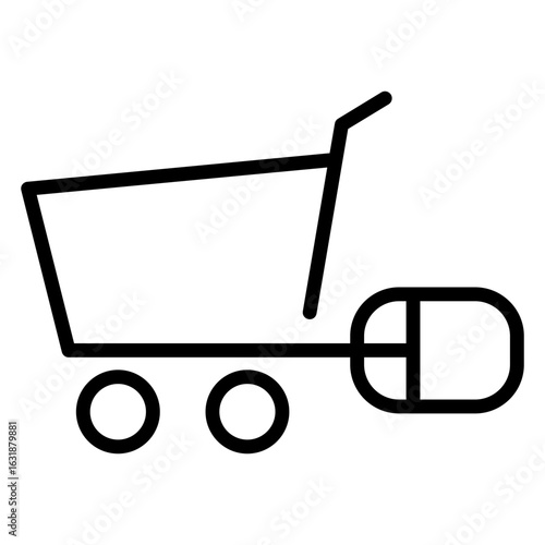 Logo tienda en línea. Icono carrito de la compra con mouse de ordenador con líneas 