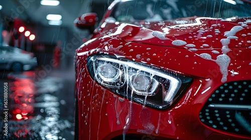 Red Car Wash Detail Wet Automobile Cleaning