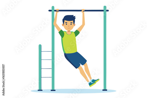 Man doing pullups on bar for fitness isolated on white background