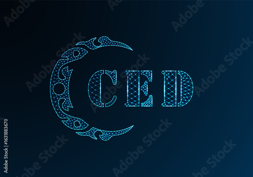 Low poly letter logo CED design. CED letter logo low poly vector design on blue color gradient background. CED logo low poly design