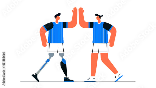 Teammates give high five after sports competition

