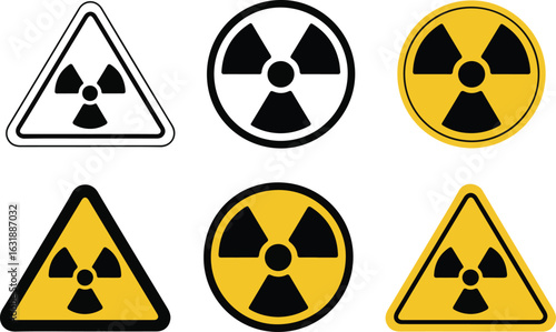 Radiation warning symbols in various designs