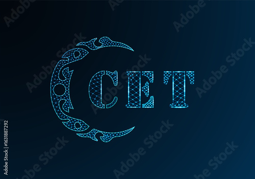 Low poly letter logo CET design. CET letter logo low poly vector design on blue color gradient background. CET logo low poly design