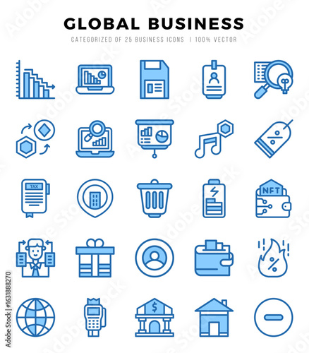 Collection of Global Business 25 Two Color Icons Pack.