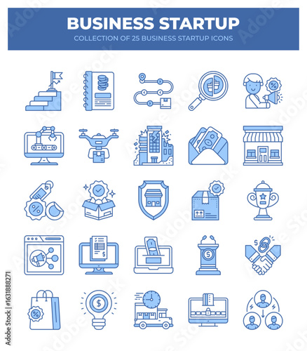 Business Startup Icons. A Collection of 25 Essential Icons for Your Business