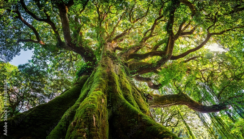 Fototapeta premium towering canopy of a majestic tree in lush greenery