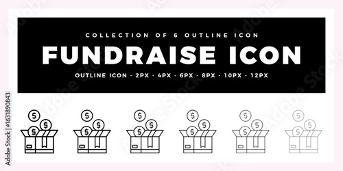 Pack of 6 Outline Vector Fundraise icon