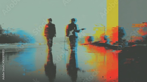 Band on Beach with Glitch Effects