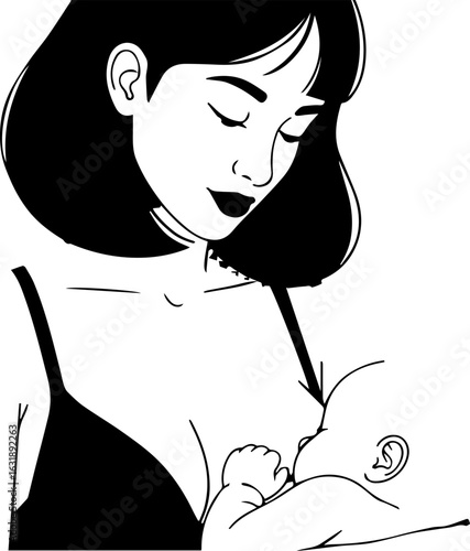"Mother Breastfeeding Baby – Intimate Maternal Care and Nurturing Love Illustration"

