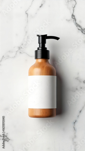 Luxury skincare bottle on a marble texture: The exquisite presentation showcases a luxurious skincare bottle, its sleek design accentuated by a marble surface, exuding elegance and sophistication. 