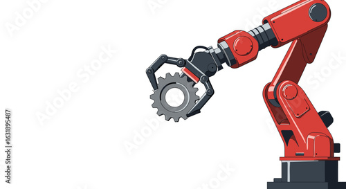 Industrial robotic arm handling gears for technology presentations and manufacturing industry materials 