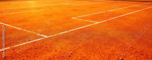 Vibrant orange clay tennis court surface texture, texture, lines, tennis court