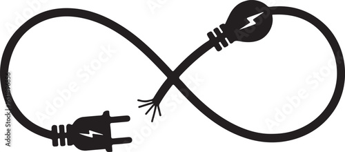 Infinity symbol formed by electrical cord with broken plug