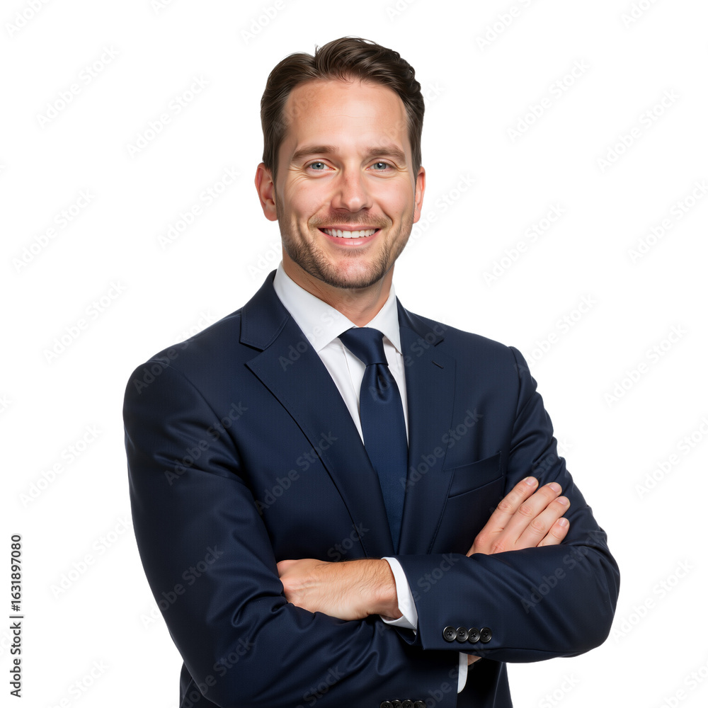 Confident Professional in Blue Suit: Authority and Approachable Leadership Confident Professional in Blue Suit: Authority and Approachable Leadership