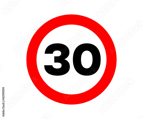 A traffic sign indicating a speed limit of 30 kilometers per hour. Speed limit sign, traffic safety vector design and illustration.
