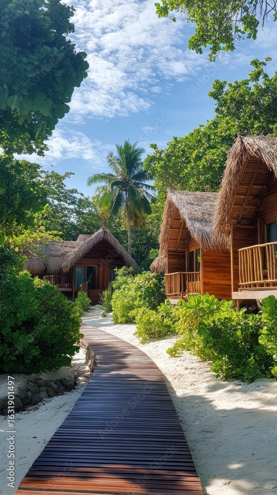 Fototapeta premium Tropical Retreat, Luxurious Beachfront Villas in Lush Exotic Paradise