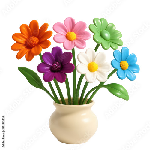 Wallpaper Mural Brightly Colored Daisy Flowers in Ceramic Vase isolated transparent Torontodigital.ca