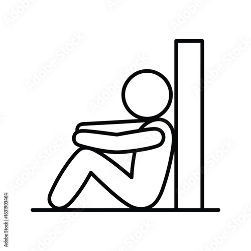 A black and white outline of a person sitting alone, feeling sad.

