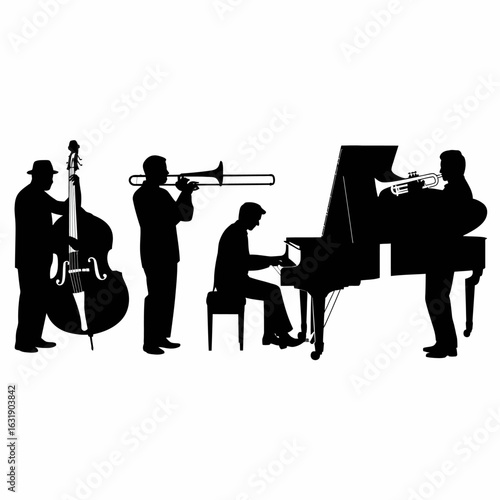 Jazz Band Silhouette Performing Together