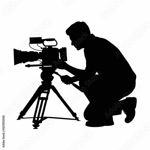 Filmmaker Silhouette Adjusting Camera Equipment