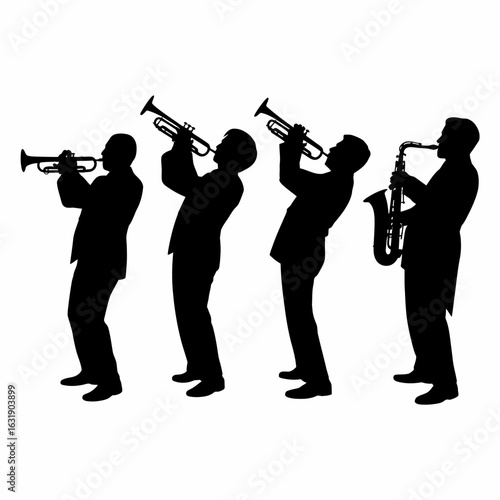Musical Silhouettes of Jazz Musicians Playing Instruments