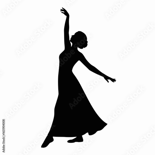 Silhouette of a Dancing Woman in Elegant Dress