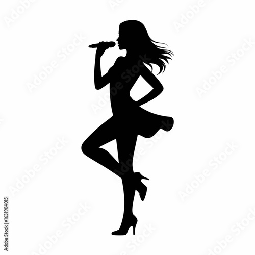 Silhouette of a Female Singer with Microphone