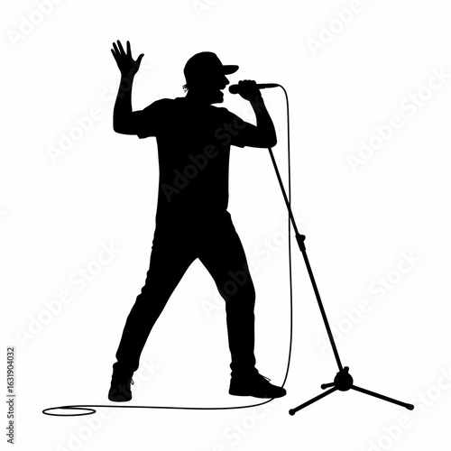 Silhouette of a Male Singer with Microphone
