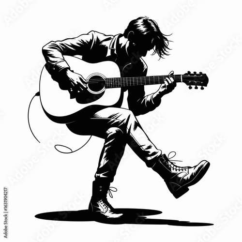 Silhouette of Musician Playing Acoustic Guitar