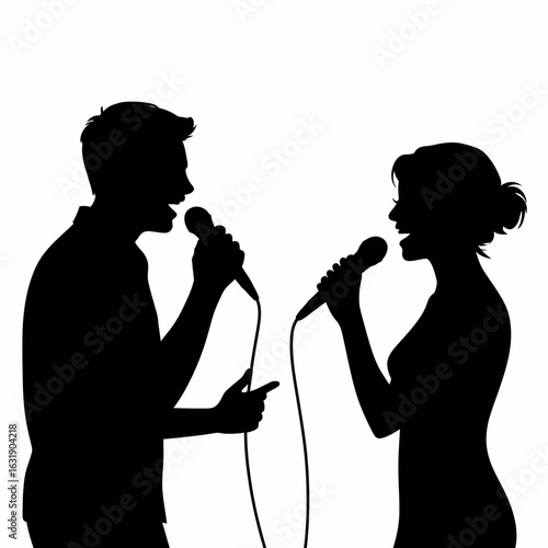 Silhouette of Singers Performing Duet Together