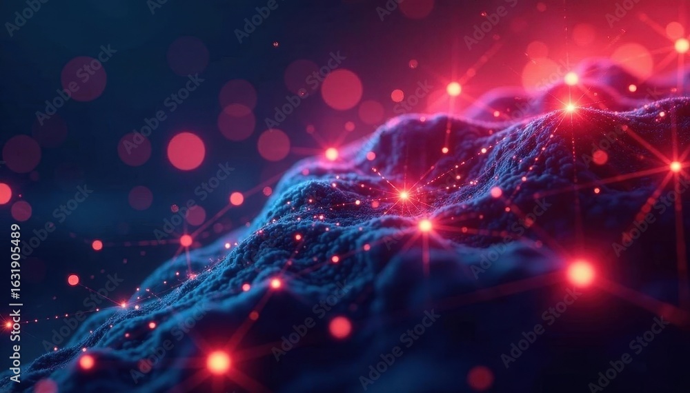 Obraz premium Abstract glowing network nodes & streaming data , media, digital