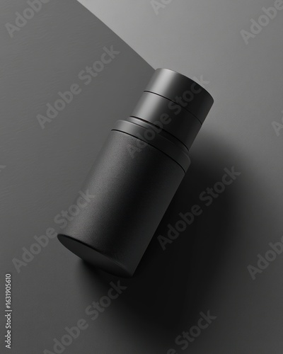 Sophisticated black container product shot on a monochromatic backdrop