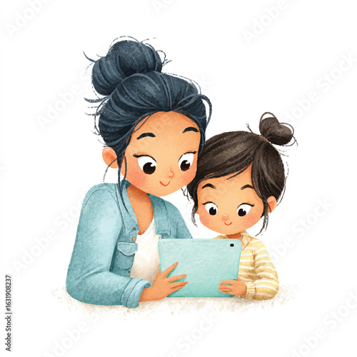 Loving Mother and Daughter Sharing a Tablet