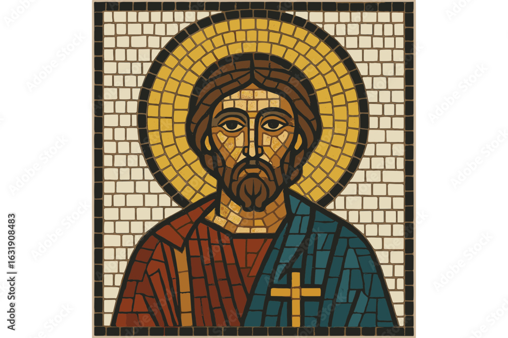 Fototapeta premium Geometric Byzantine Mosaic of Jesus Christ