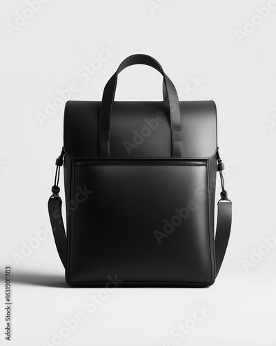 Sleek black minimalist bag with a modern design and clean background