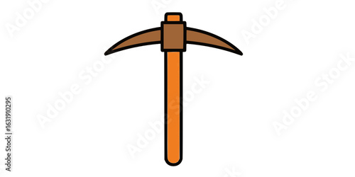 Isolated cartoon pickaxe with orange handle and brown head
