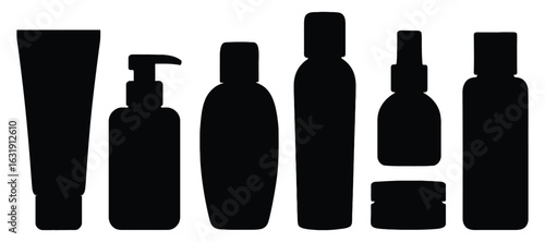 Black Silhouette of Various Cosmetic Bottles and Containers