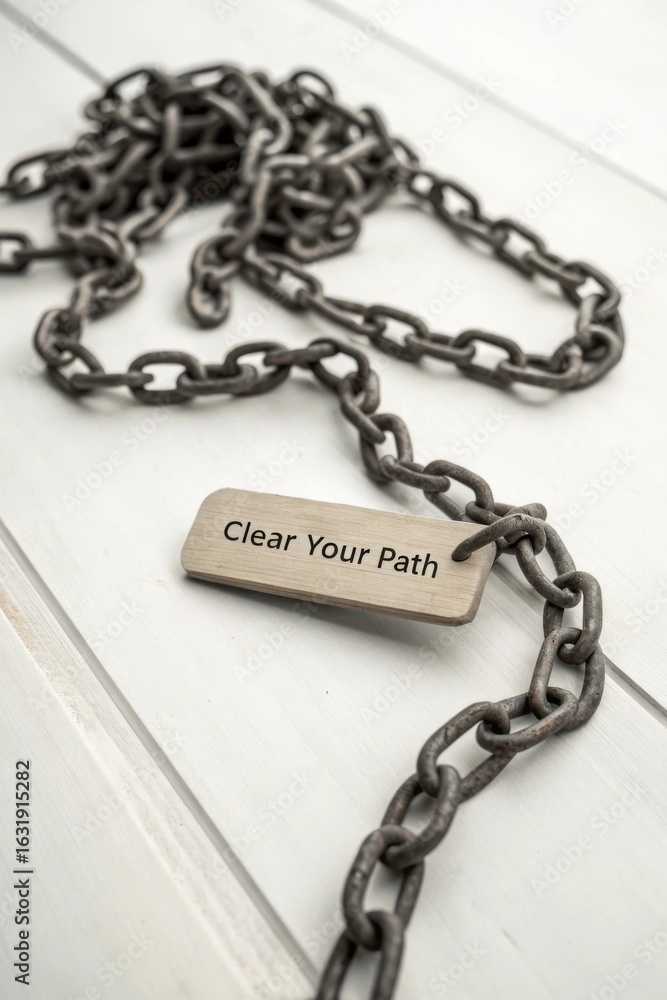 Fototapeta premium Inspirational Metal Chain with Tag That Says Clear Your Path