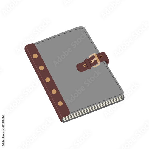 Closed notepad with strap closure. Notebook, daily planner, diary, business organizer. Office and school stationery.Hand drawn vector illustration isolated on white background, flat cartoon style.