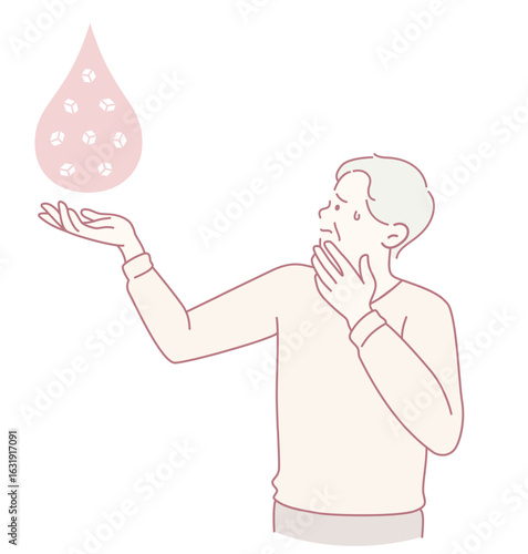 A deeply thoughtful man is observing a single droplet, which beautifully symbolizes ideas and inspiration