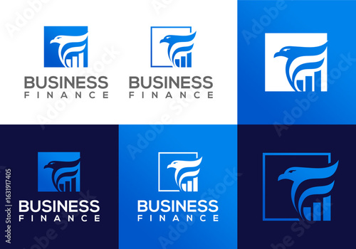 vector icon logo of eagle initial F with bar chart