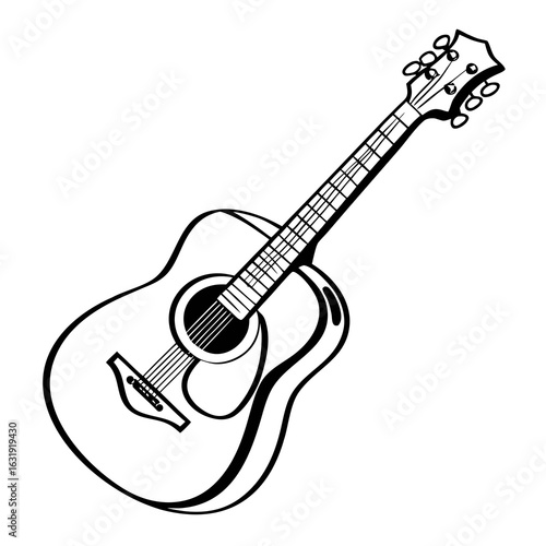 Minimalist Guitar Vector Illustration - Simple Music Icon on White Background