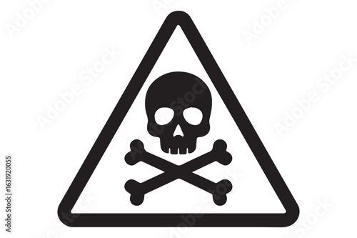 Black and White Warning Sign Depicting Skull and Crossbones Symbolizing Danger and Potential Lethality in a Triangular Shape