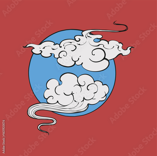 Celestial embrace clouds enveloping a blue void full moon