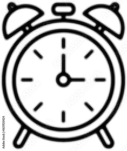 Black and white illustration of a classic alarm clock icon with bells